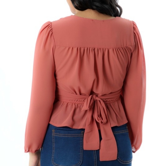 Sheer Rose Ruffle V Neck Blouse - Picture 2 of 3